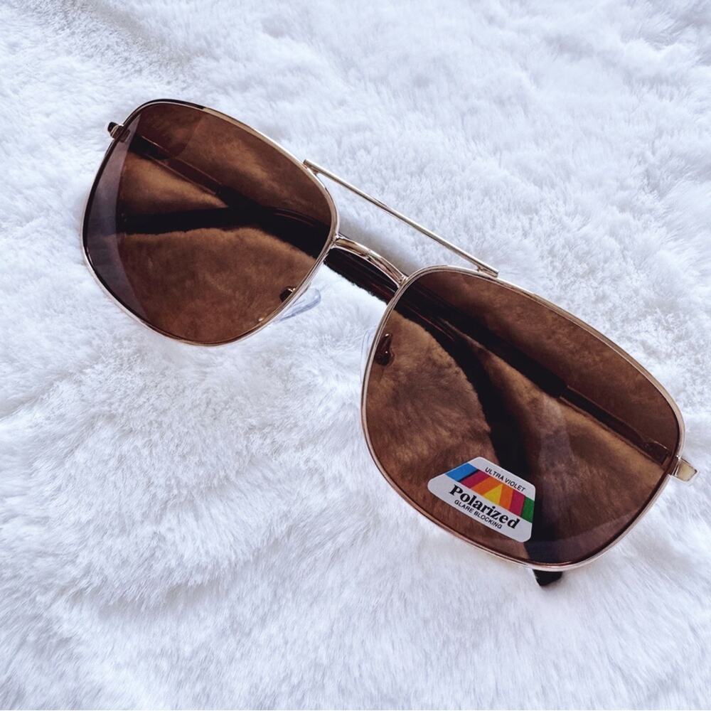 Tessa Brown Rectangular Polarized Sunglasses